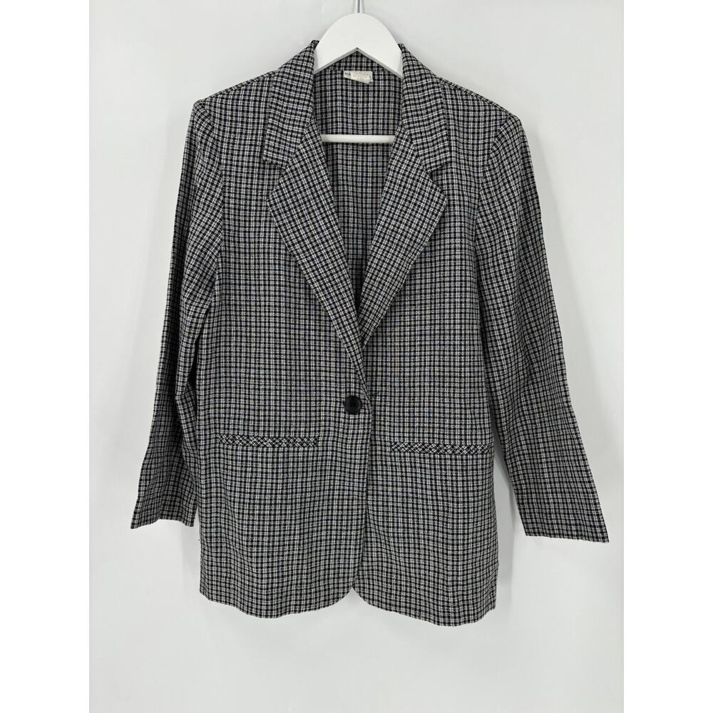 Modern Essentials Vintage Blazer Womens Petite Small Black White Plaid Check